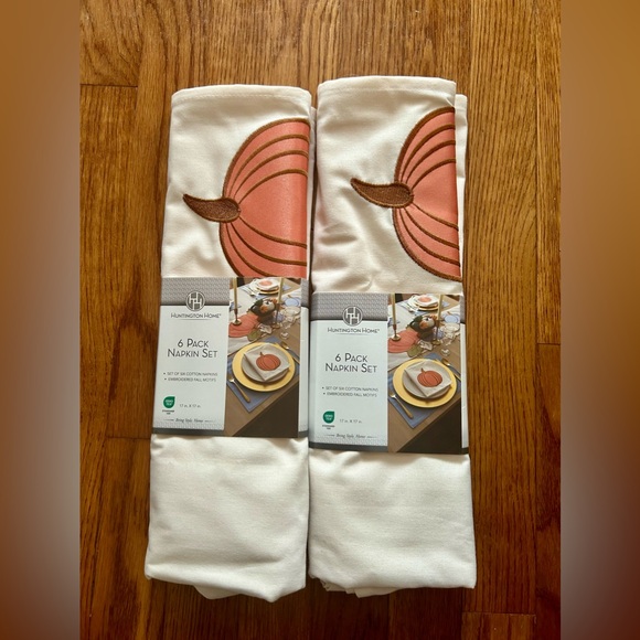 2 Sets of 6 White Huntington Home Napkins W/ Pumpkin Pattern Great for Halloween - Picture 1 of 8